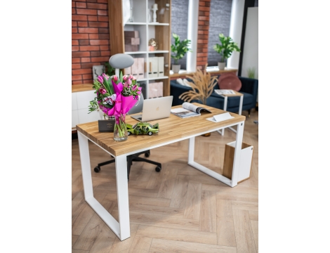 DEERHORN® Kancelársky stôl z dubového dreva a bieleho kovu bez zásteny