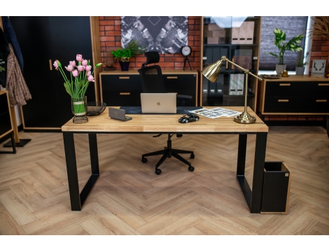 DEERHORN® Kancelársky stôl z dubového dreva a čierneho kovu bez zásteny