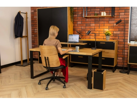 DEERHORN® Kancelársky stôl z dubového dreva a čierneho kovu bez zásteny
