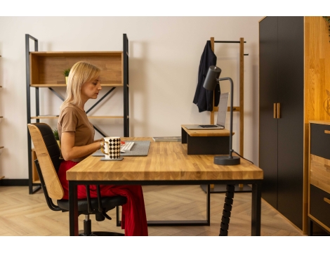 DEERHORN® Kancelársky stôl z dubového dreva a čierneho kovu bez zásteny