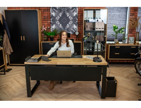 DEERHORN® Kancelársky stôl z dubového dreva a čierneho kovu so zástenou