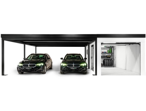 GARDEON® Garáž s dverami Hörmann, oknom a ľavým prístreškom