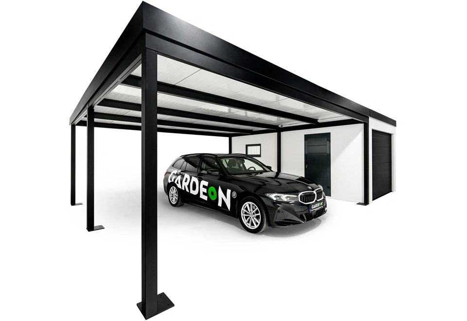 GARDEON® Garáž s dverami Hörmann, oknom a ľavým prístreškom