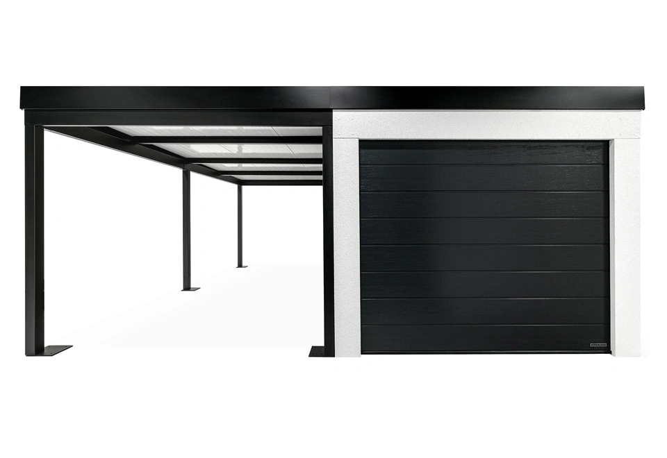 GARDEON® Garáž s dverami Hörmann, oknom a ľavým prístreškom