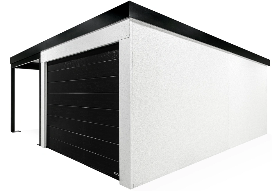 GARDEON® Garáž s dverami Hörmann, oknom a ľavým prístreškom