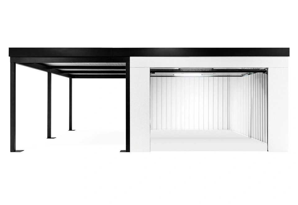 GARDEON® Garáž s dverami Hörmann, oknom a ľavým prístreškom