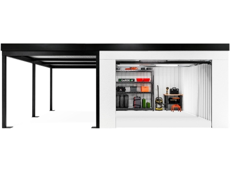 GARDEON® Garáž s dverami Hörmann, oknom a ľavým prístreškom