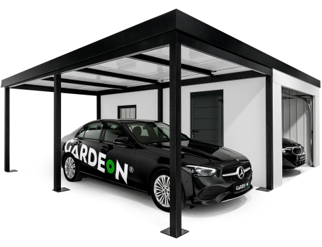 GARDEON® Garáž s dverami Hörmann, oknom a ľavým prístreškom