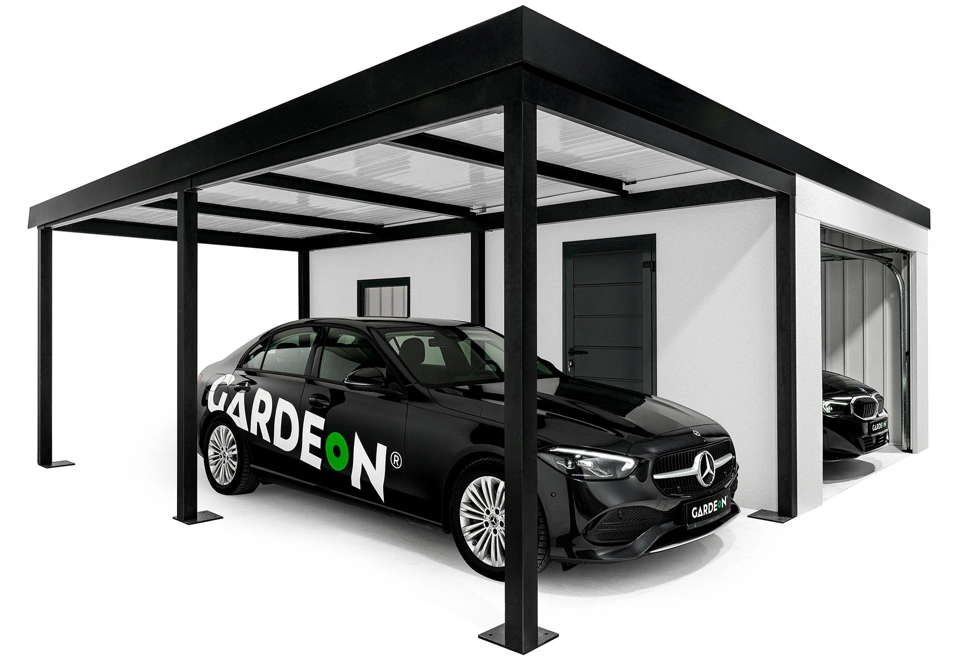 GARDEON® Garáž s dverami Hörmann, oknom a ľavým prístreškom