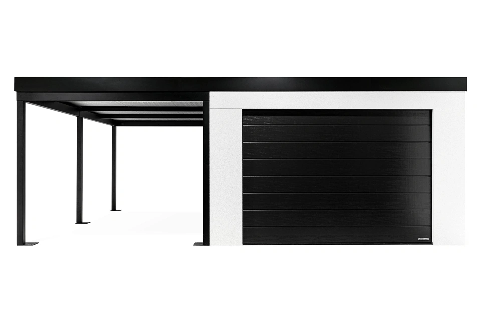 GARDEON® Garáž s dverami Hörmann, oknom a ľavým prístreškom