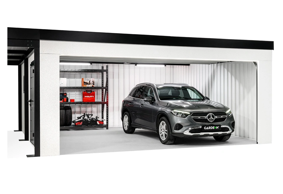 GARDEON® Garáž s dverami Hörmann, oknom a ľavým prístreškom