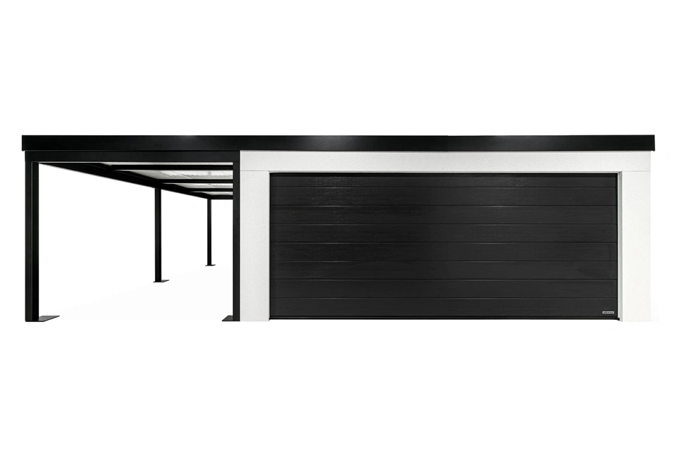 GARDEON® Garáž s dverami Hörmann, oknom a ľavým prístreškom