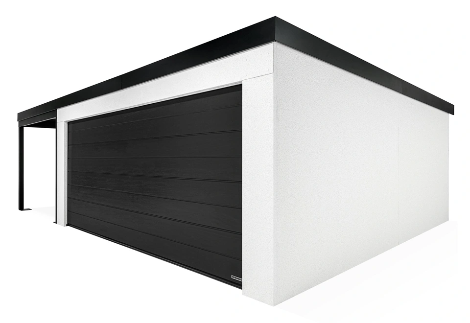 GARDEON® Garáž s dverami Hörmann, oknom a ľavým prístreškom