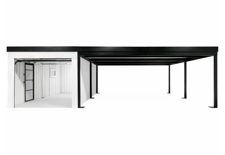 GARDEON® Garáž s dverami Hörmann, oknom a pravým prístreškom