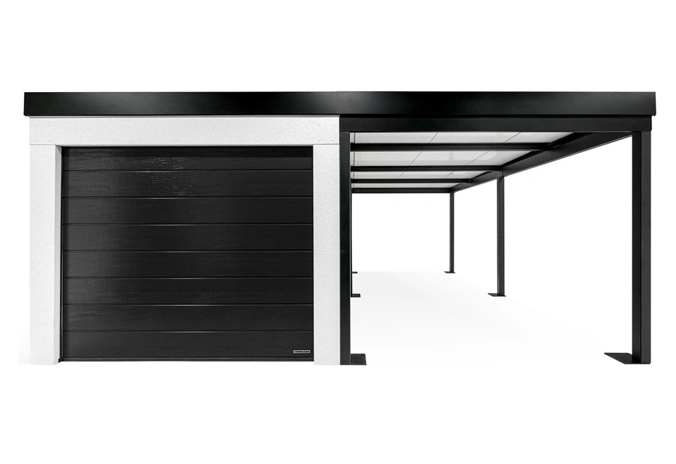 GARDEON® Garáž s dverami Hörmann, oknom a pravým prístreškom