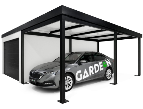 GARDEON® Garáž s dverami Hörmann, oknom a pravým prístreškom