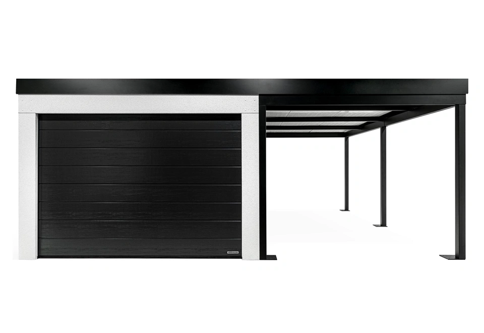 GARDEON® Garáž s dverami Hörmann, oknom a pravým prístreškom