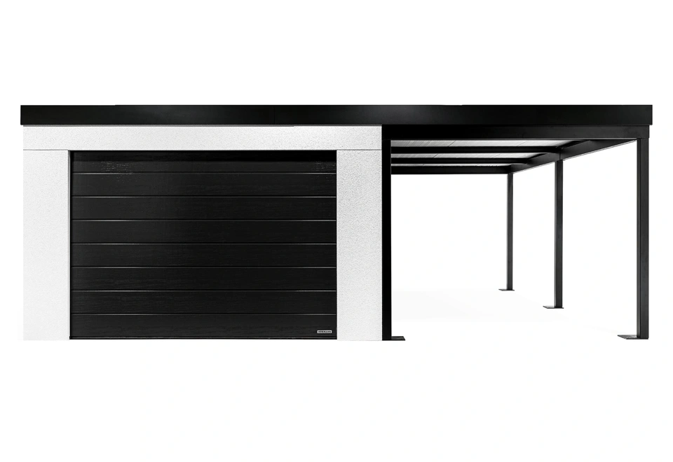 GARDEON® Garáž s dverami Hörmann, oknom a pravým prístreškom