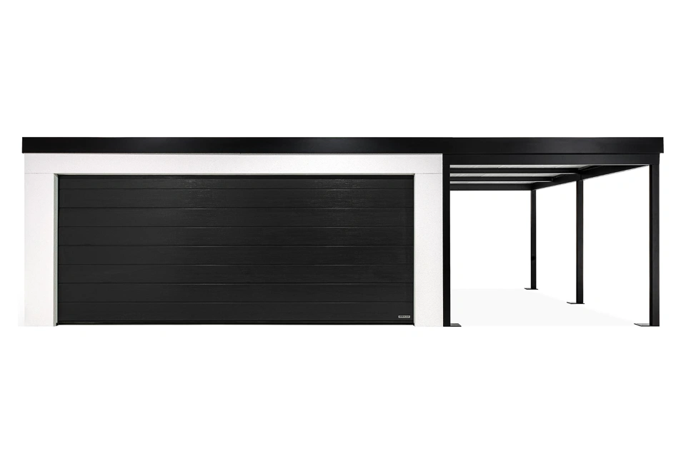 GARDEON® Garáž s dverami Hörmann, oknom a pravým prístreškom