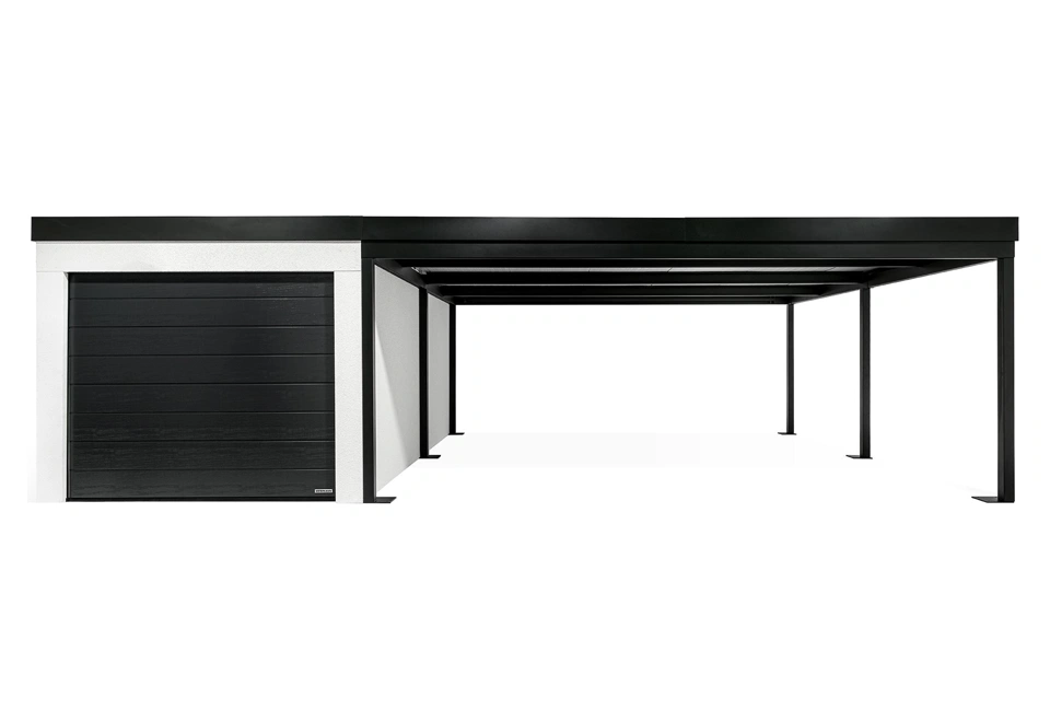 GARDEON® Garáž s dverami Hörmann, oknom a pravým prístreškom