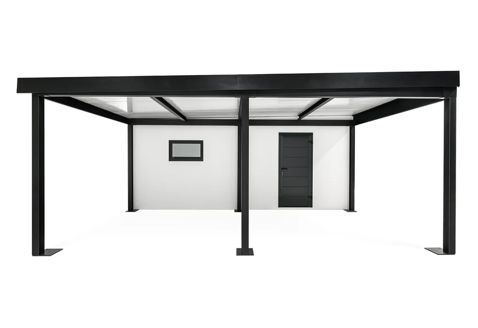 GARDEON® Garáž so sekcionálnou garážovou bránou Hörmann (3000 × 2125 mm) a prístreškom