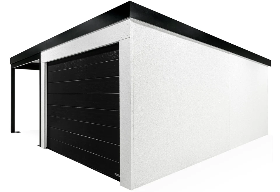 GARDEON® Garáž so sekcionálnou garážovou bránou Hörmann (3000 × 2125 mm) a prístreškom