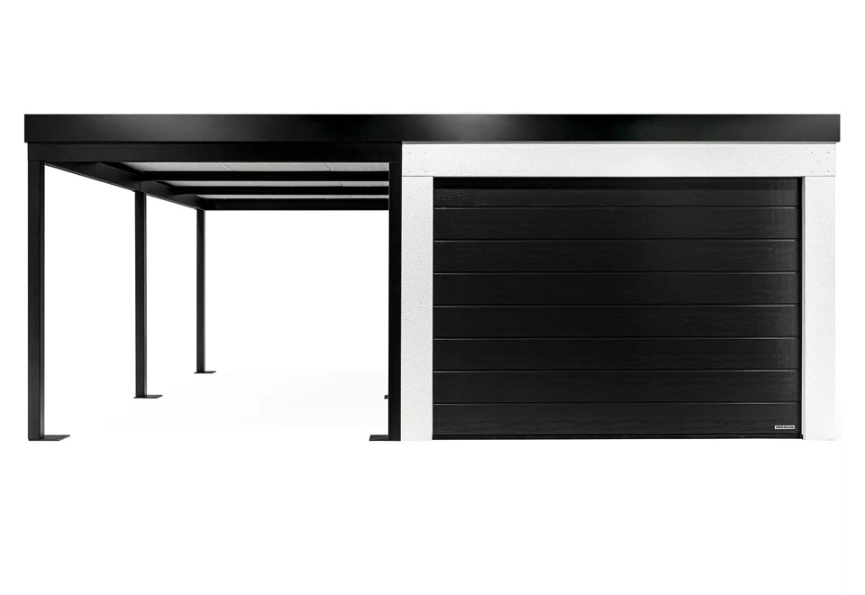 GARDEON® Garáž so sekcionálnou garážovou bránou Hörmann (3000 × 2125 mm) a prístreškom