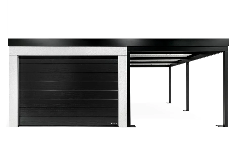 GARDEON® Garáž so sekcionálnou garážovou bránou Hörmann (3000 × 2125 mm) a prístreškom