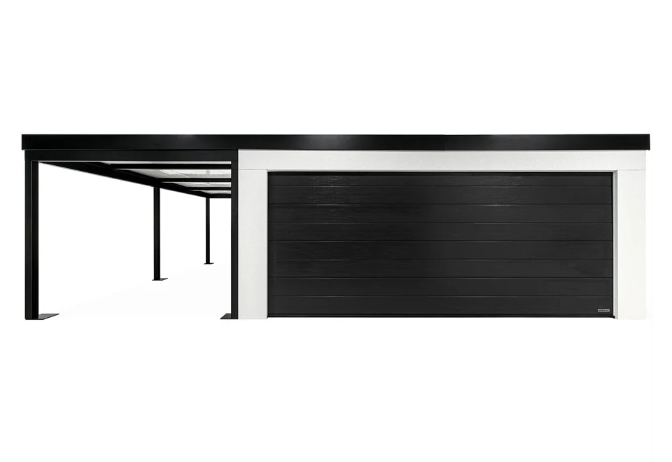 GARDEON® Garáž so sekcionálnou garážovou bránou Hörmann (5000 × 2125 mm) a prístreškom