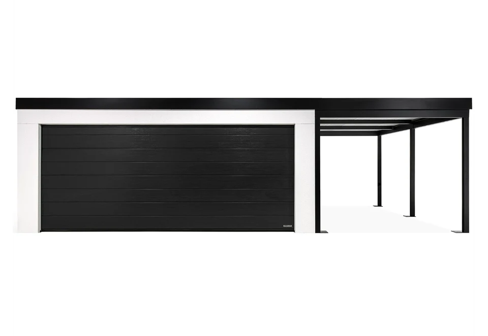 GARDEON® Garáž so sekcionálnou garážovou bránou Hörmann (5000 × 2125 mm) a prístreškom