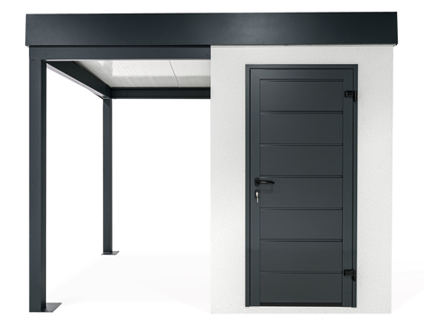 GARDEON® Mini záhradný domček s dverami Hörmann a ľavým prístreškom GARDEON® Mini záhradný domček s dverami Hörmann a ľavým prístreškom