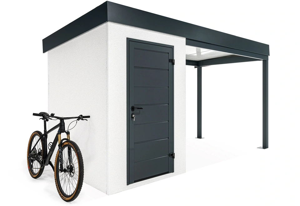 GARDEON® Mini záhradný domček s dverami Hörmann a pravým prístreškom