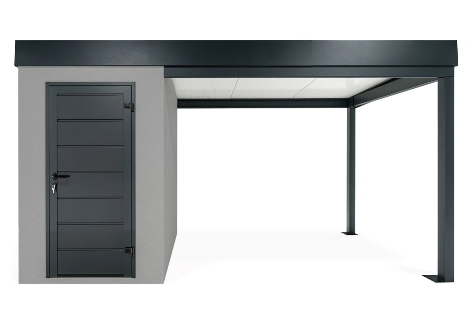 GARDEON® Mini záhradný domček s dverami Hörmann a pravým prístreškom