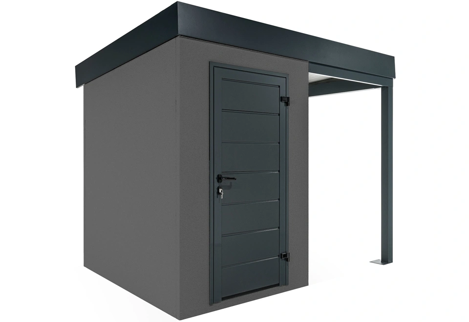 GARDEON® Mini záhradný domček s dverami Hörmann a pravým prístreškom