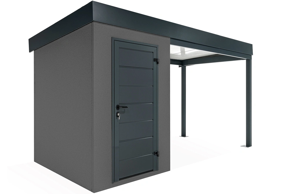 GARDEON® Mini záhradný domček s dverami Hörmann a pravým prístreškom