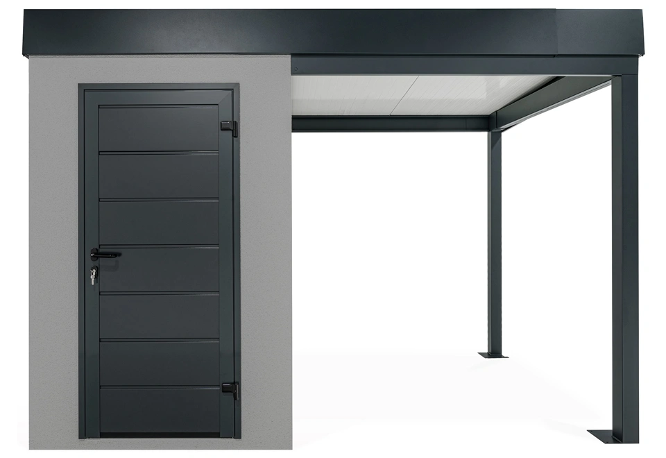 GARDEON® Mini záhradný domček s dverami Hörmann a pravým prístreškom