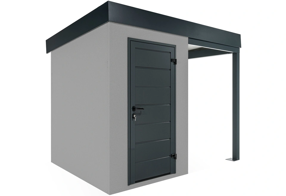 GARDEON® Mini záhradný domček s dverami Hörmann a pravým prístreškom