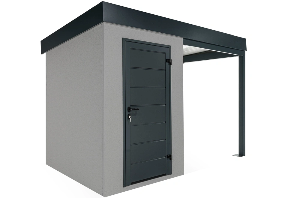 GARDEON® Mini záhradný domček s dverami Hörmann a pravým prístreškom