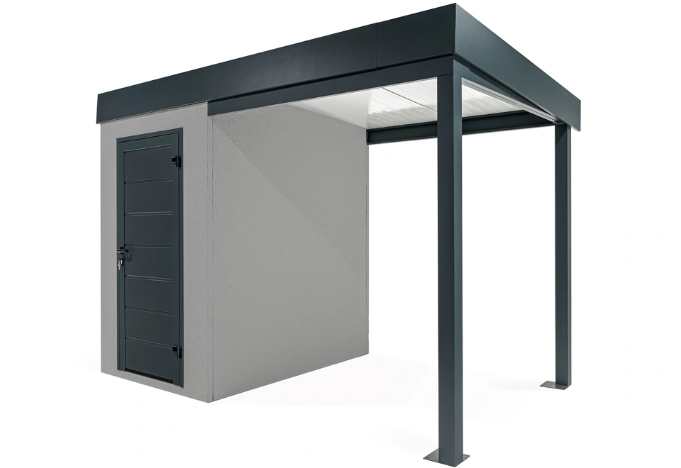 GARDEON® Mini záhradný domček s dverami Hörmann a pravým prístreškom