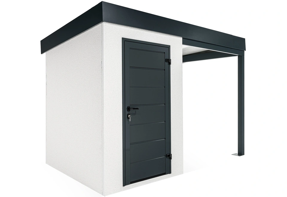 GARDEON® Mini záhradný domček s dverami Hörmann a pravým prístreškom