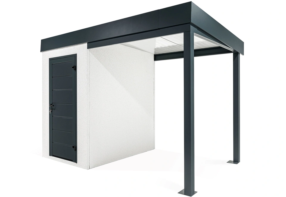 GARDEON® Mini záhradný domček s dverami Hörmann a pravým prístreškom