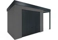GARDEON® Záhradný domček s bezpečnou garážovou bránou Hörmann a pravým prístreškom