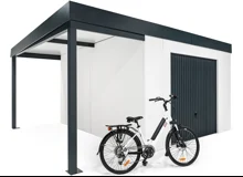 GARDEON® Záhradný domček s bezpečnou garážovou bránou Hörmann a prístreškom