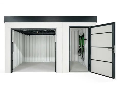 GARDEON® Záhradný domček s dverami a bezpečnou garážovou bránou Hörmann