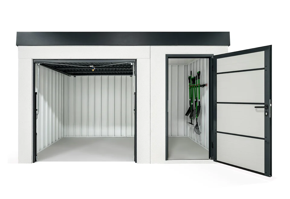 GARDEON® Záhradný domček s dverami a bezpečnou garážovou bránou Hörmann
