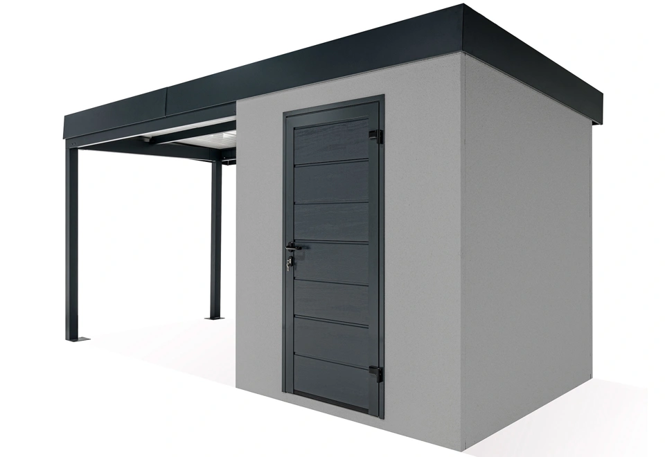 GARDEON® Záhradný domček s dverami Hörmann a ľavým prístreškom
