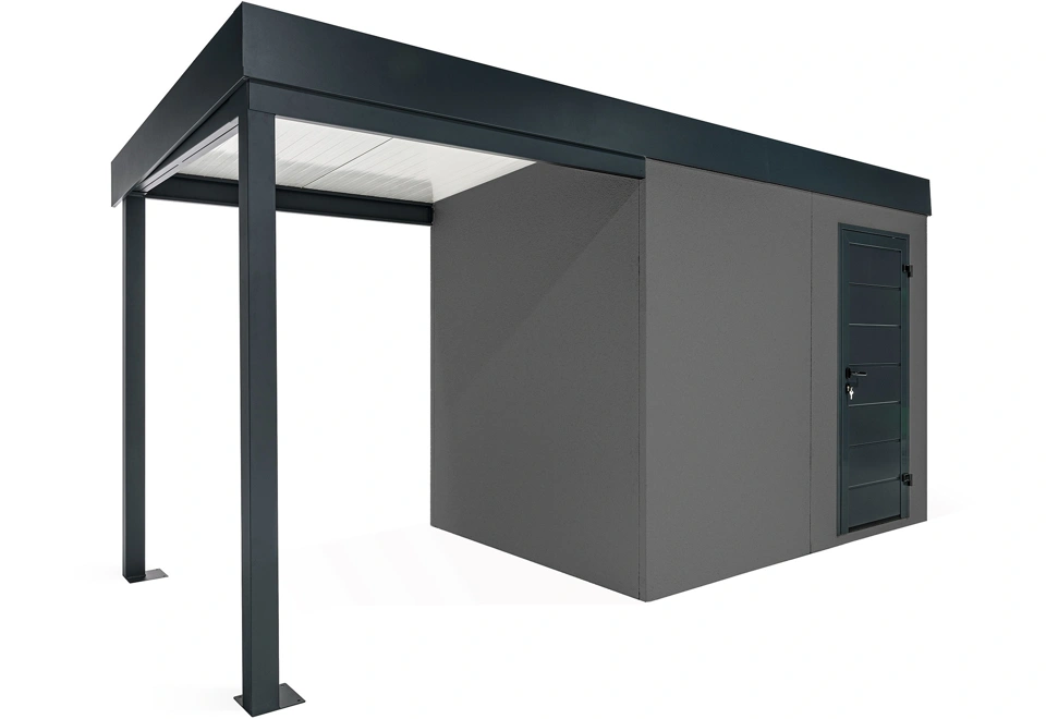 GARDEON® Záhradný domček s dverami Hörmann a ľavým prístreškom