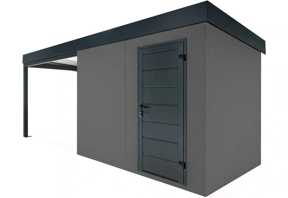 GARDEON® Záhradný domček s dverami Hörmann a ľavým prístreškom