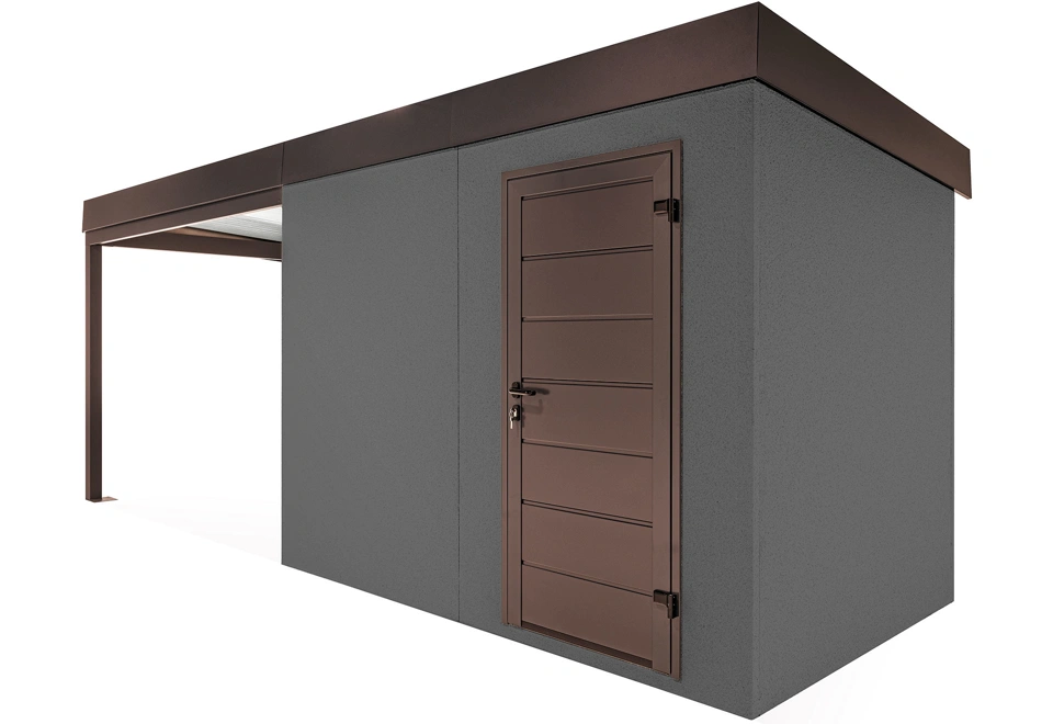 GARDEON® Záhradný domček s dverami Hörmann a ľavým prístreškom