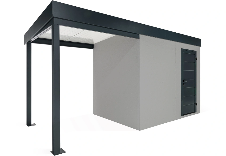 GARDEON® Záhradný domček s dverami Hörmann a ľavým prístreškom